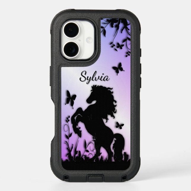 Black Horse Butterfly Garden Personalized Otterbox iPhone Case (Back)