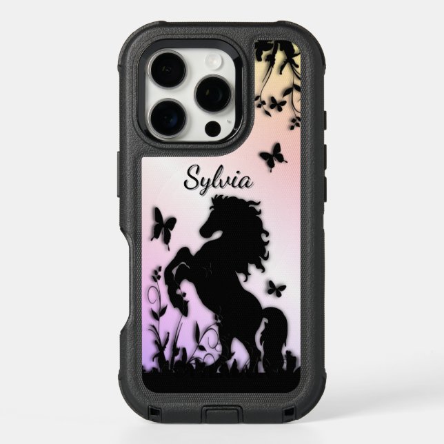 Black Horse Butterfly Garden Personalized Otterbox iPhone Case (Back)