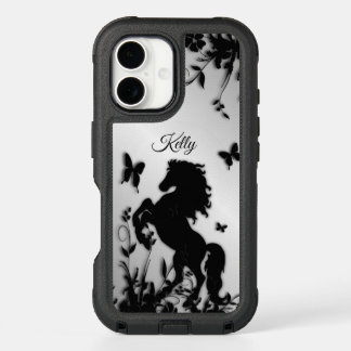 Black Horse Butterfly Garden Personalized iPhone 16 Case