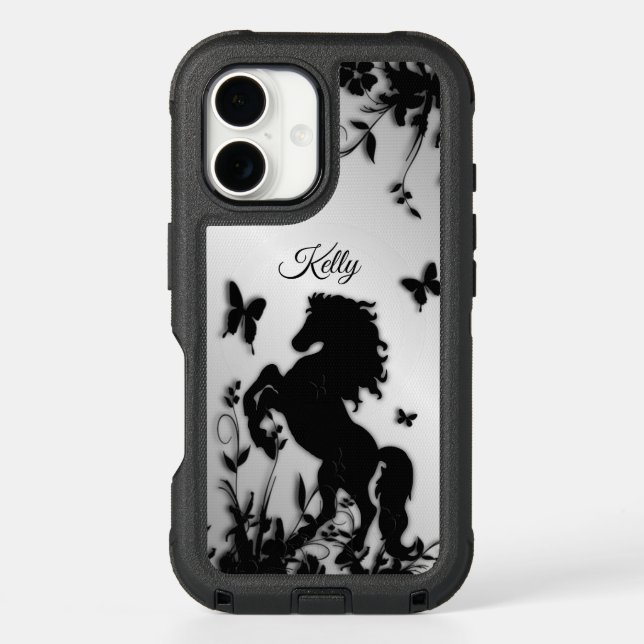 Black Horse Butterfly Garden Personalized Otterbox iPhone Case (Back)