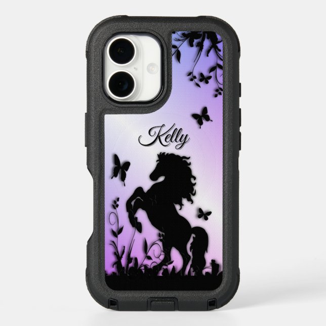 Black Horse Butterfly Garden Personalized Otterbox iPhone Case (Back)