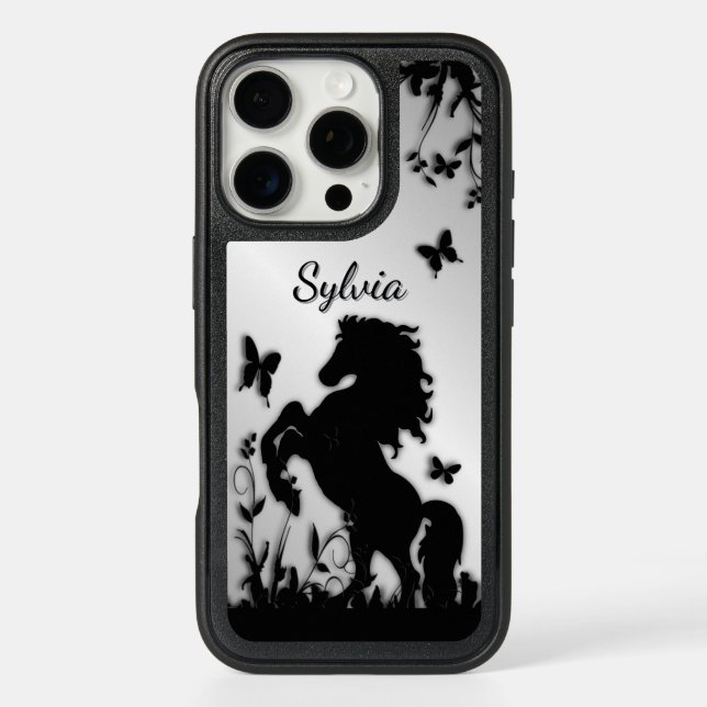 Black Horse Butterfly Garden Personalized Otterbox iPhone Case (Back)