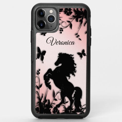 Black Horse Butterfly Garden Pink Personalized OtterBox Symmetry iPhone 11 Pro Max Case