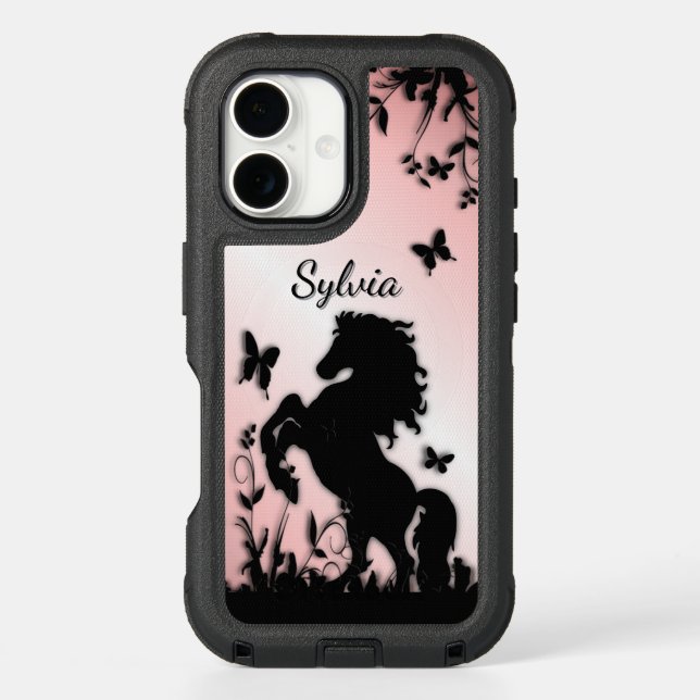 Black Horse Butterfly Garden Pink Personalized Otterbox iPhone Case (Back)