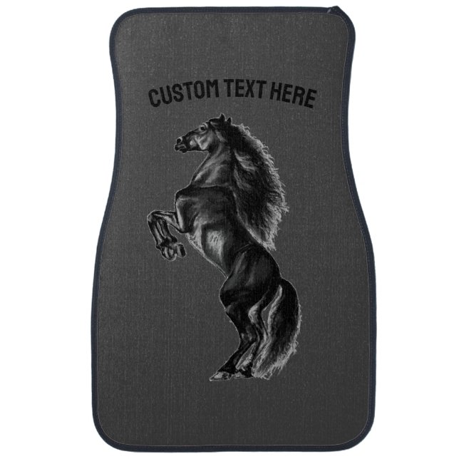 Black Horse Car Floor Mat Personalized Custom Text (Front)