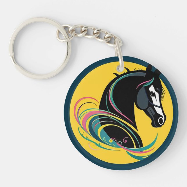 Black Horse Cartoon Illustration Keychain (Front)