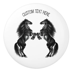 Black Horse Ceramic Knob Personalized Text