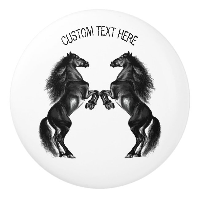 Black Horse Ceramic Knob Personalized Text (Front)