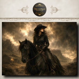 Black Horse Cowgirl Western Landscape Portrait Art Tissue Paper