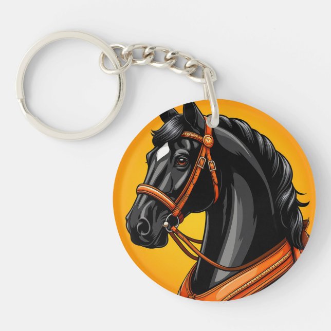 🐎 Black Horse Design Animal Lovers Gift 🐎 Keychain (Front)