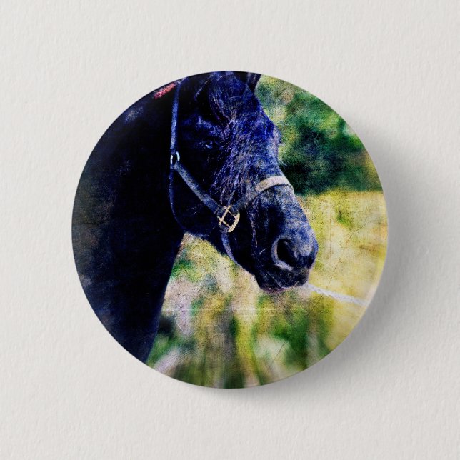 Black Horse Digital Art Pinback Button (Front)