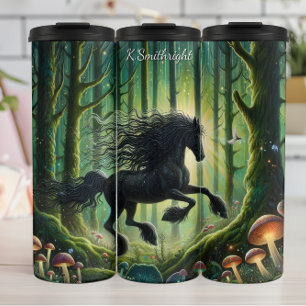 Black Horse Enchanted Forest Mushrooms Thermal Tumbler