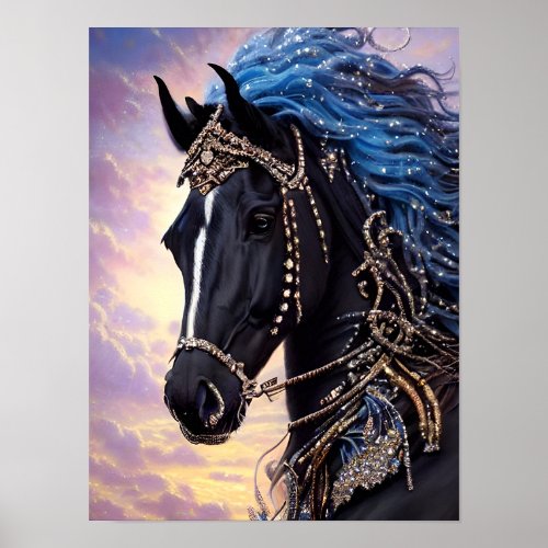 Black Horse Equine Fantasy Digital Art Poster