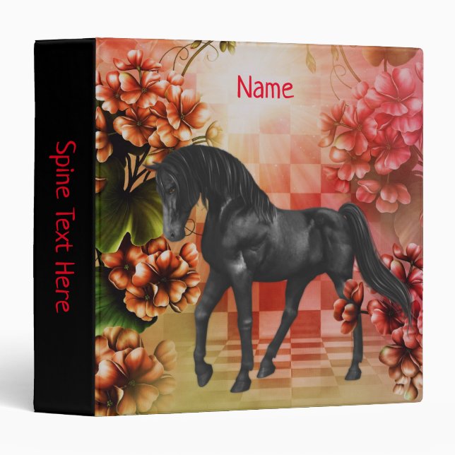 Black Horse Fantasy Flowers Art Personalized 3 Ring Binder (Front/Spine)