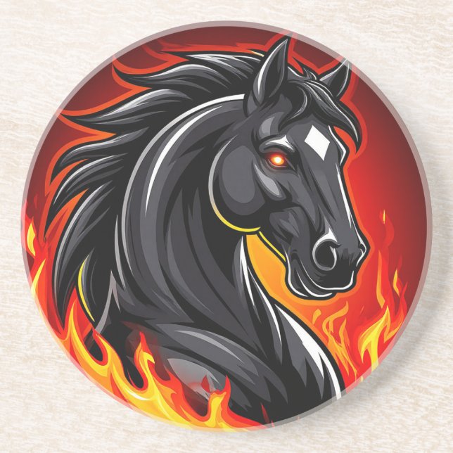 🔥 Black Horse Fire Art Gift For Horse Lover 🎁 Coaster (Front)