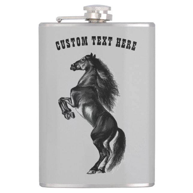 Black Horse Flask with Custom Text (Front)