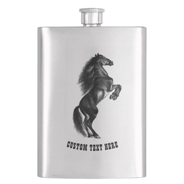 Black Horse Flask with Custom Text (Front)