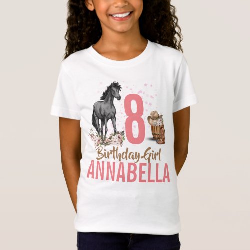 Black Horse floral Birthday Girls T_Shirt