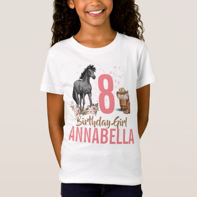 Black Horse floral Birthday Girls T-Shirt (Front)