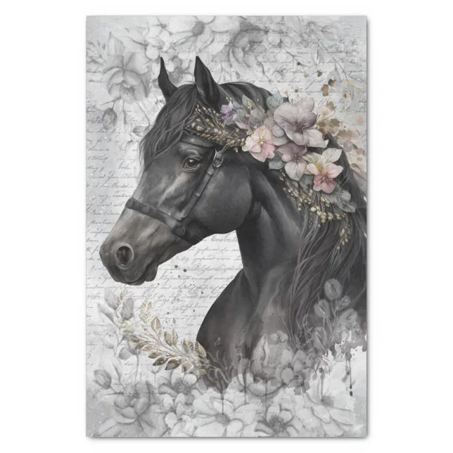 Black Horse Floral Decoupage Tissue Paper Zazzle