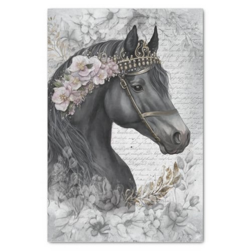 Black Horse Floral Decoupage Tissue Paper