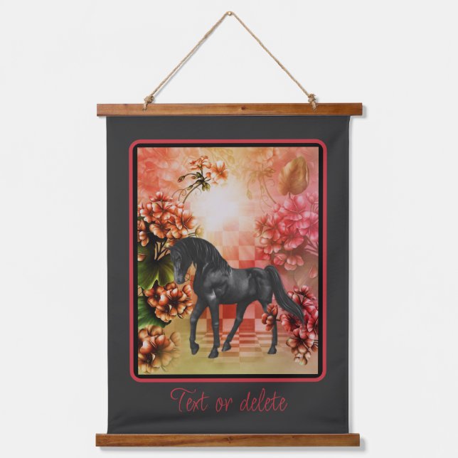 Black Horse Flowers Fantasy Art Personalized   Hanging Tapestry (Front)