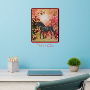 Black Horse Flowers Fantasy Art Personalized Wall Decal