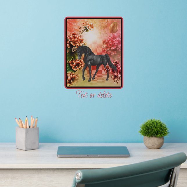 Black Horse Flowers Fantasy Art Personalized    Wall Decal (Home Office 2)