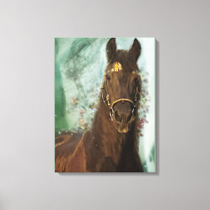 Black Horse Friesian Horse - Wrapped Canvas Print
