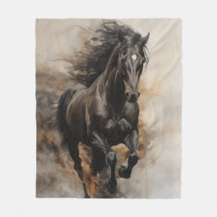 Black Horse Galloping Fleece Blanket