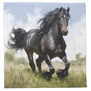 Black Horse Galloping Through Grass Cloth Napkin