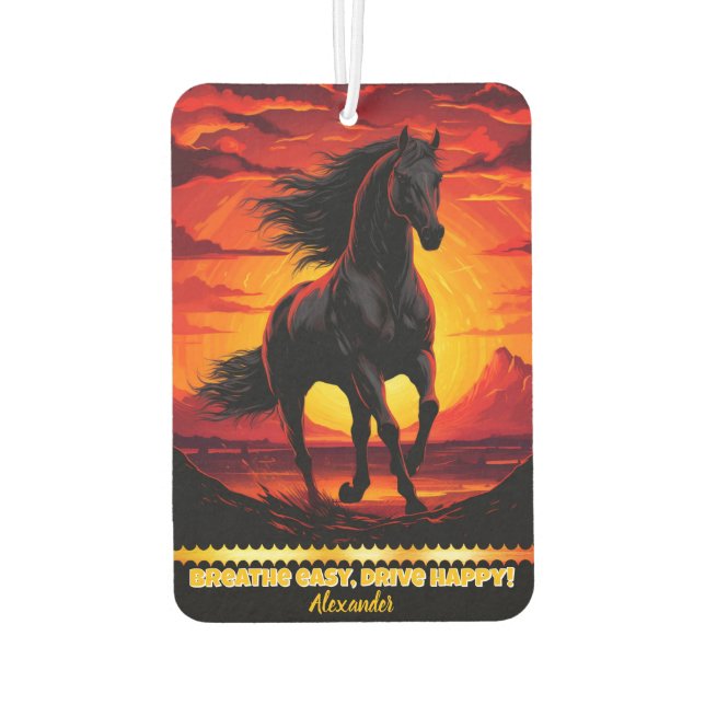 Black horse gallops at sunset air freshener (Back)