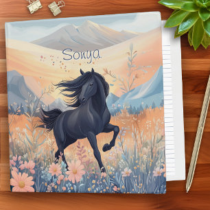 Black Horse Girls Wildflower Pink Blue Purple 3 Ring Binder