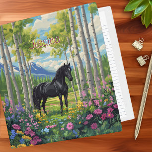 Black Horse Girls Wildflowers Pink Purple Blue 3 Ring Binder