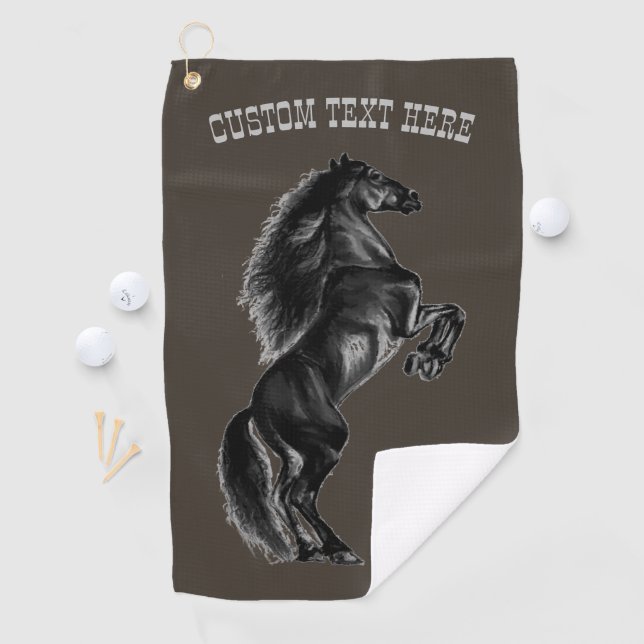 Black Horse Golf Towel Custom Text and Color (InSitu)