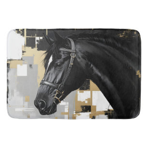 Black Horse Gray, black gold and white- modern Bath Mat