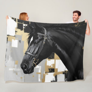 Black Horse Gray, black gold and white- modern  Fleece Blanket