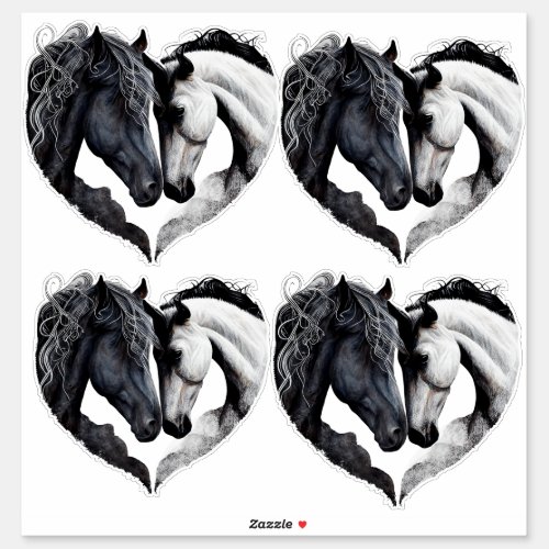 Black Horse Gray Horse Heart Shape Sticker