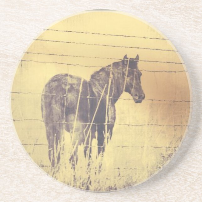 Black Horse Grunge Sandstone Coaster (Front)