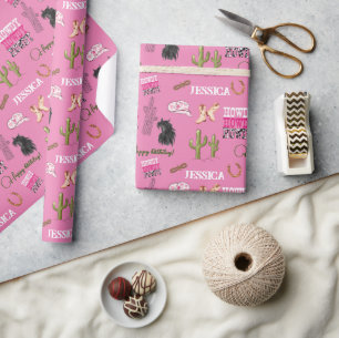 Black Horse Head birthday pink Watercolor Wrapping Paper