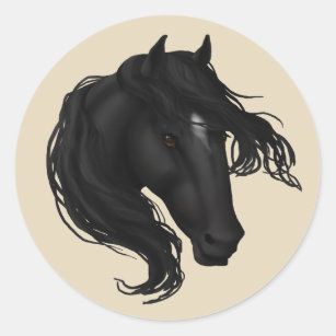 Black Horse Head Classic Round Sticker