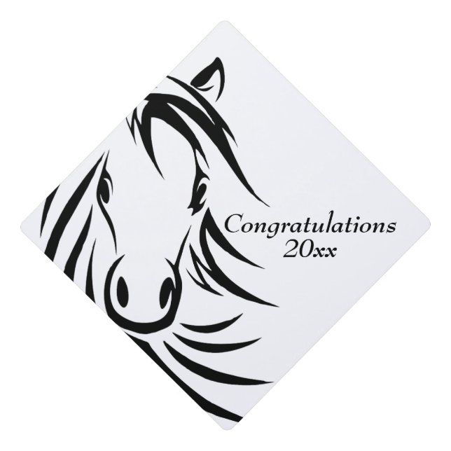 Black Horse Head Congratulations Year Graduation Cap Topper (Front)