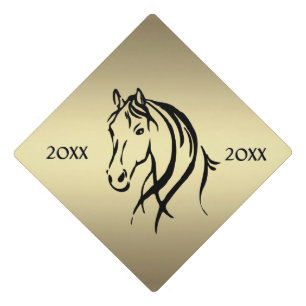 Black Horse Head Gold Horse Graduation Cap Topper