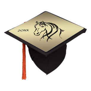 Black Horse Head Gold Horse Graduation Cap Topper