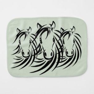 Black Horse Head Green Baby Burp Cloth