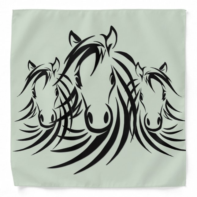 Black Horse Head Green Bandana (Front)