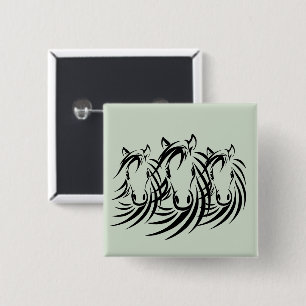 Black Horse Head Green Button