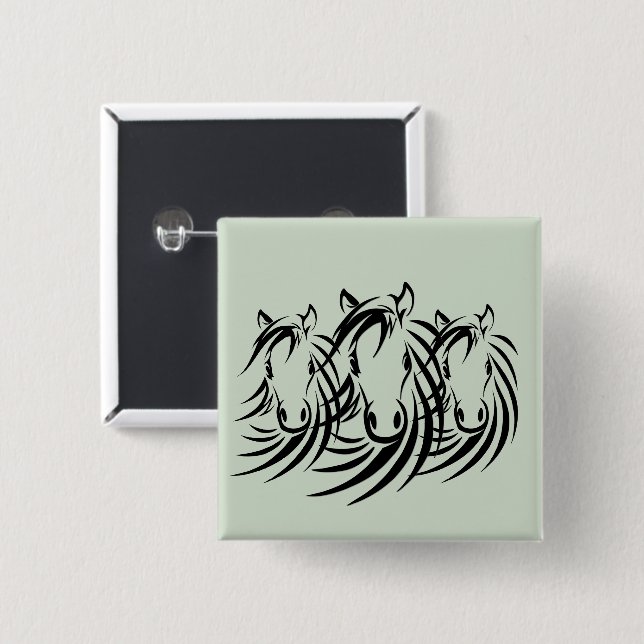 Black Horse Head Green Button (Front & Back)