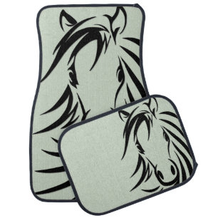 Black Horse Head Green Car Floor Mat