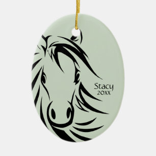 Black Horse Head Green Ceramic Ornament